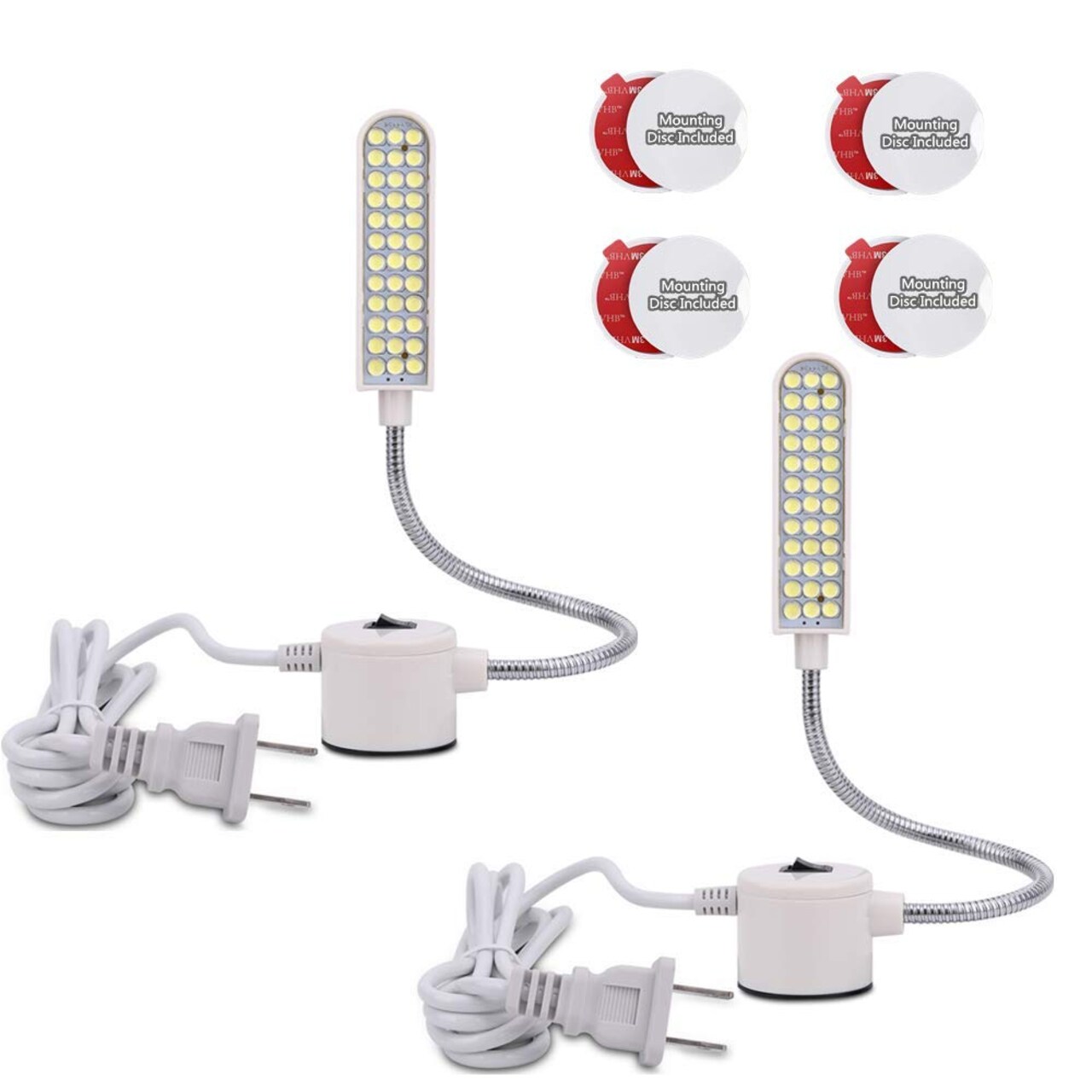 harmiey Sewing Machine Light (36LEDs) Gooseneck Work Light with Magnetic Mounting Base, White Soft Light for Lathes, Drill Presses, Workbenches (2PACK)